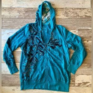 Maurices Zip-Up Sweater Women’s Plus Size 2 Turquoise Blue Decorative